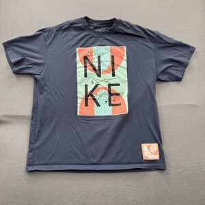 Nike Shirt Mens Large Blue Wave Block NIKE Graphic Tee Tagless Cotton Sports